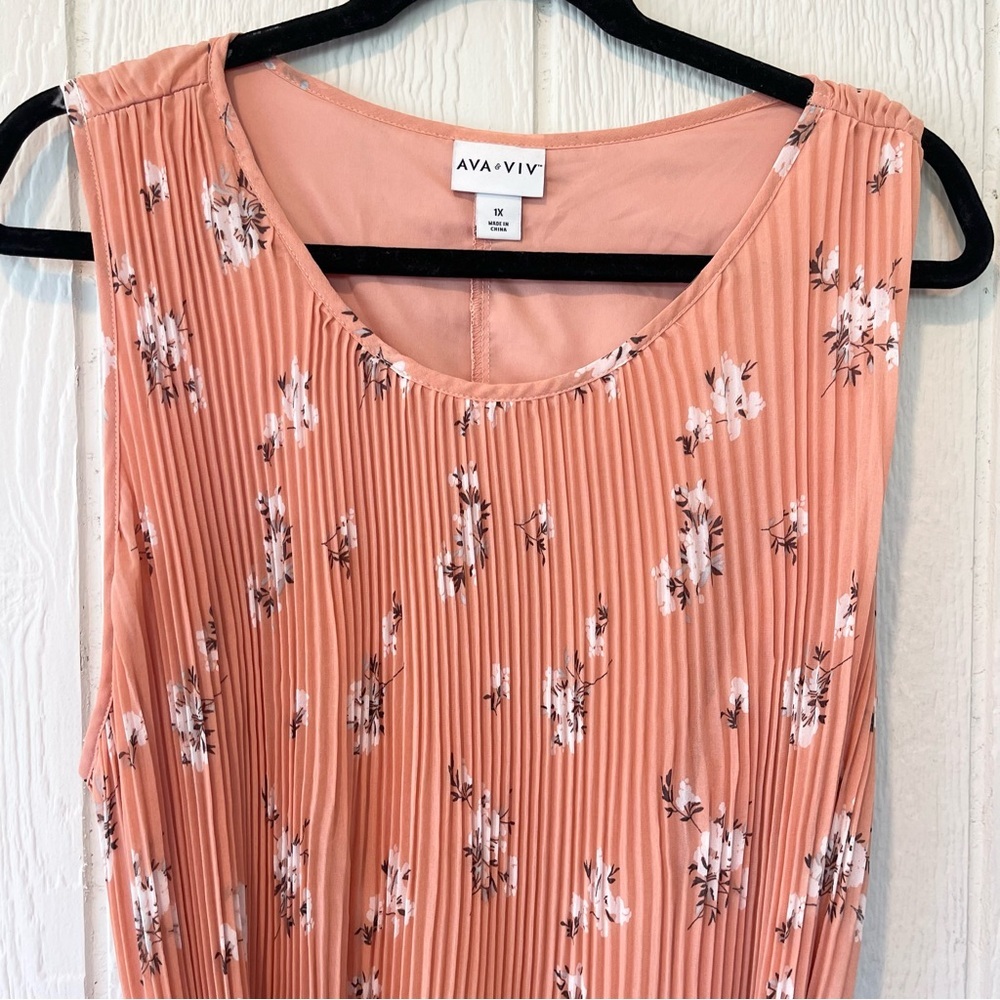 AVA & VIV ~ Terracotta Floral Print Dress with Accordion Pleat Bodice  ~ Size 1X - Picture 3 of 7